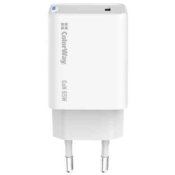 Мережевий зарядний пристрій ColorWay GaN Mini 65W PD Port PPS USB-C White (CW-CHS049PD-WT) (Код това Харьков