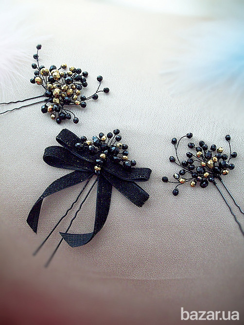 Ренесанс комплект прикраси чорний золотий чокер заколка бант та шпильки оксамит готика Луцк - изображение 2