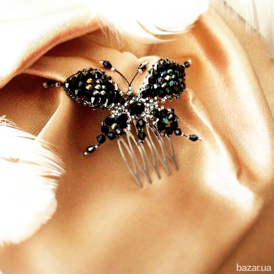 Бабочка заколка гребень брошь черный фиолетовый хрусталь Луцьк - зображення 2