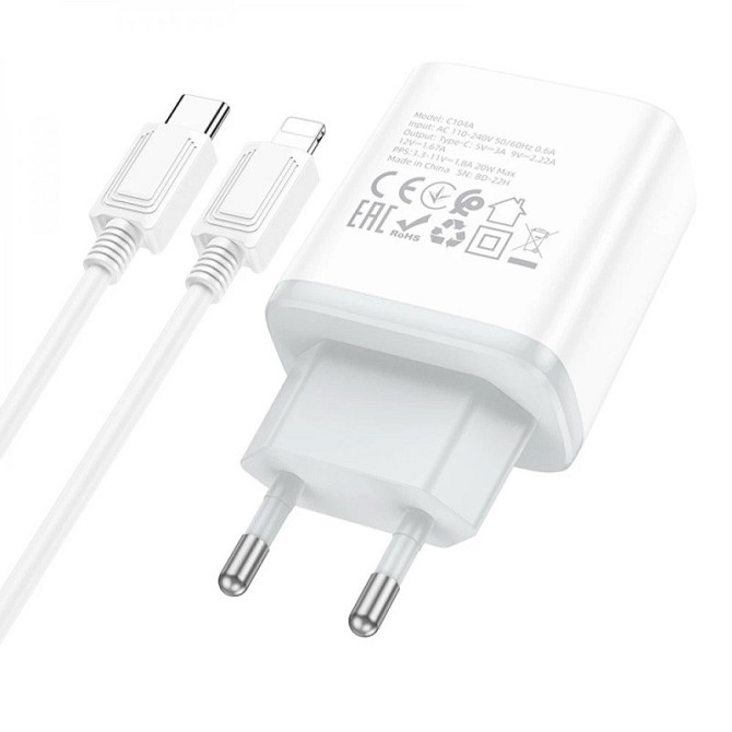 СЗУ Hoco C104A PD20W (1USB-C) + кабель Type-C to Lightning Херсон - изображение 2