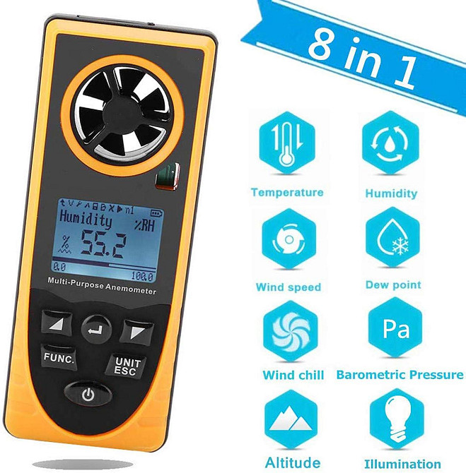 Многофункциональный анемометр-метеостанция 0,7-30м/с, -20-60°C BENETECH GM8910 Харків - зображення 2
