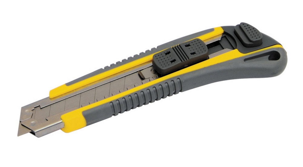 Нож строительный MASTERTOOL AUTO с отломным лезвием 18 мм ABS пластик с TPR покрытием металлическая  Харьков - изображение 1