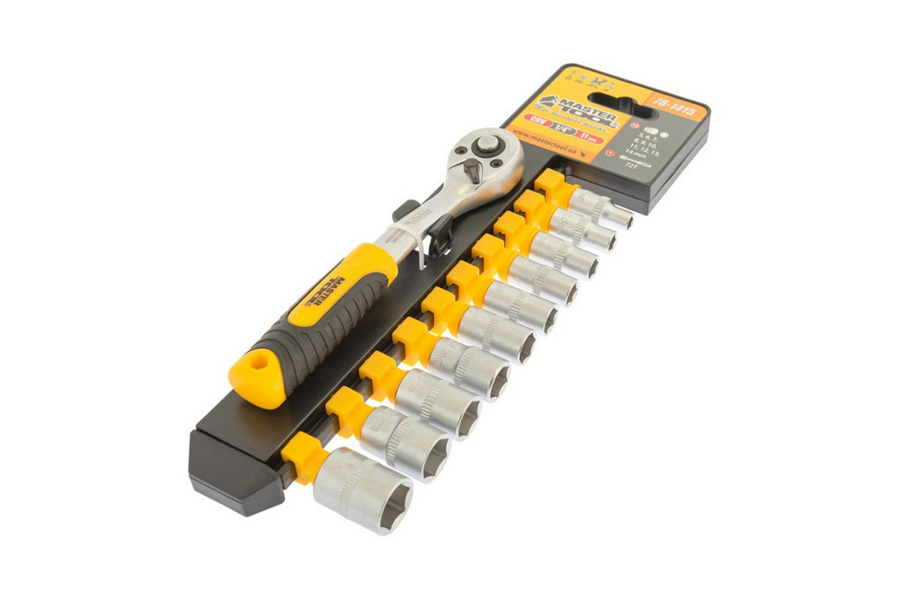 Набор головок торцевых 6-гранных MASTERTOOL ¼" 5-14 мм с трещоткой 72 зубца CrV 11 шт 78-1415 Харків - зображення 1