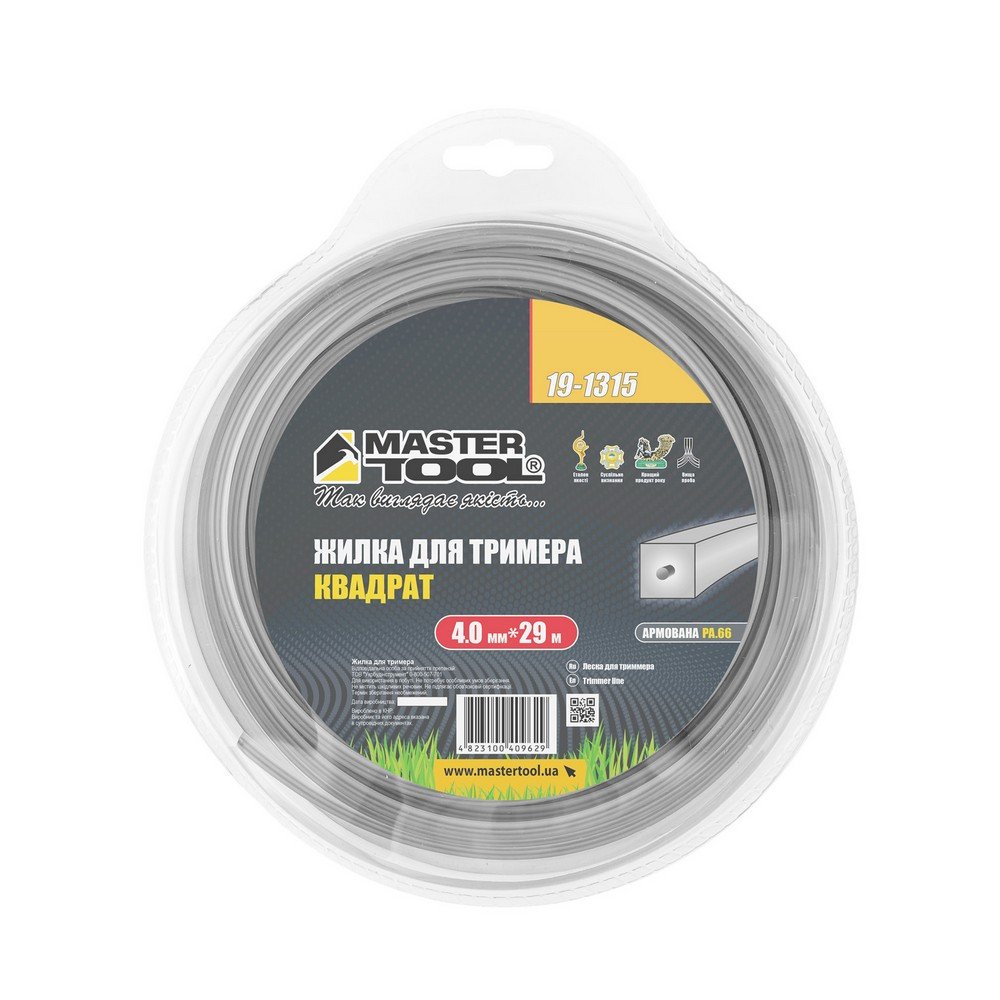 Леска для триммера MASTERTOOL КВАДРАТ АРМИРОВАННЫЙ 4,00 мм 29 м блистер 19-1315 Харків - зображення 2