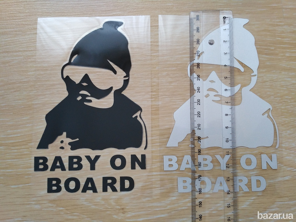 Наклейка на авто Ребенок в машине"Baby on board" Чёрная, Белая светоотражающая Бориспіль - зображення 4