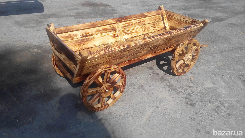 Візок садовий. Возик дерево. Декоративная телега. Воз из дерева. Деревянные колеса для телег Київ - зображення 6