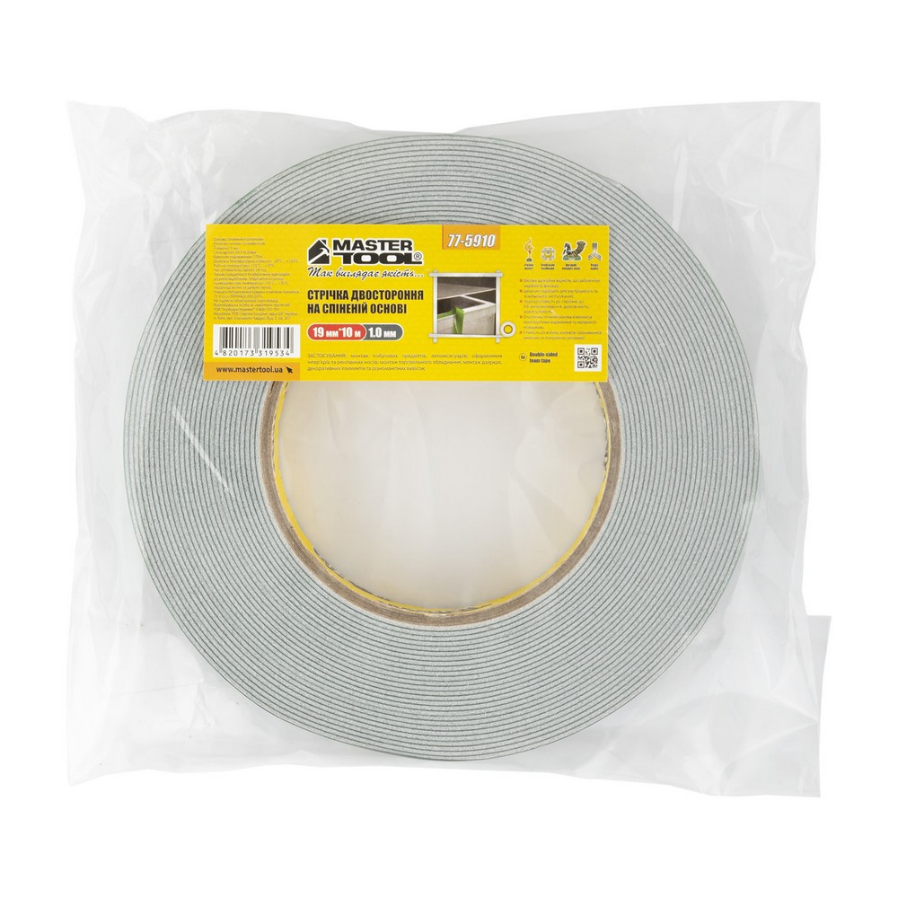 Лента двухсторонняя MASTERTOOL на вспененной основе 19 мм 10 м 77-5910 Харьков - изображение 3