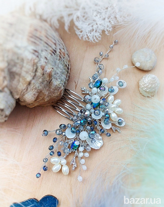 Подводный мир набор авторских украшений серьги и гребень заколка море ракушка кораллы Луцк - изображение 6