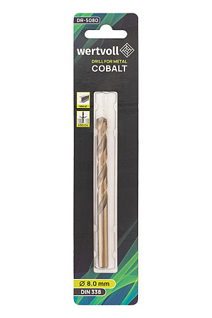 Сверло для металла WERTVOLL HSS 8.0х117 мм COBALT DIN 338 DR-5080 Харків - зображення 3