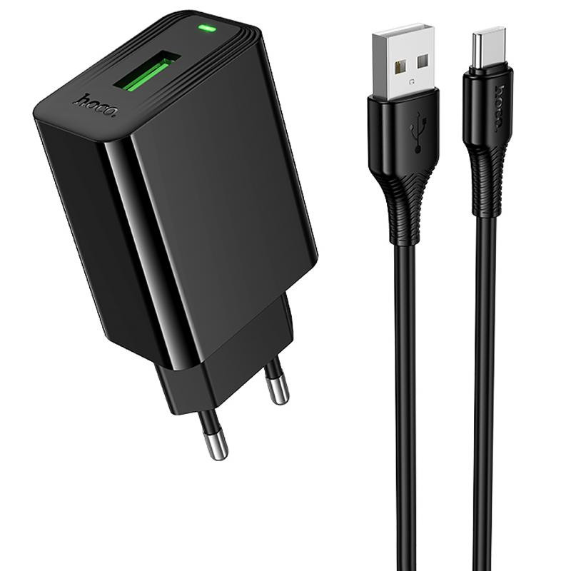 СЗУ Hoco CS92A Leader 18W+QC3.0 (1USB-A) + кабель USB to Type-C Херсон - зображення 1