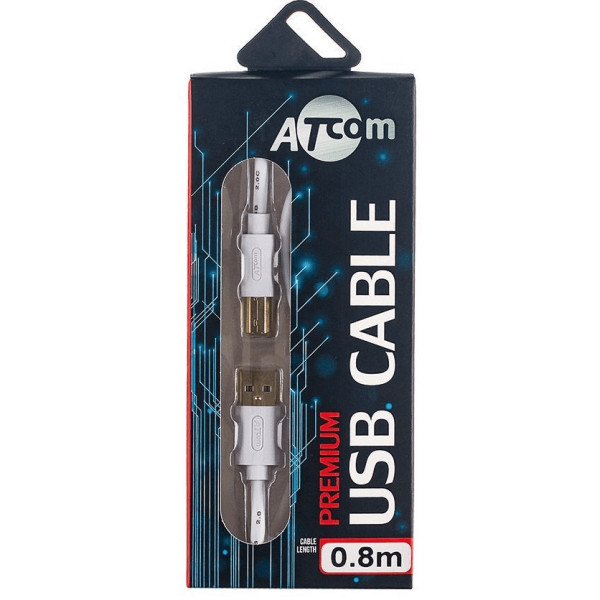 Кабель для принтера Atcom USB to Type-B (M/M) gold plated 0.8m White (14370) Харків - зображення 2