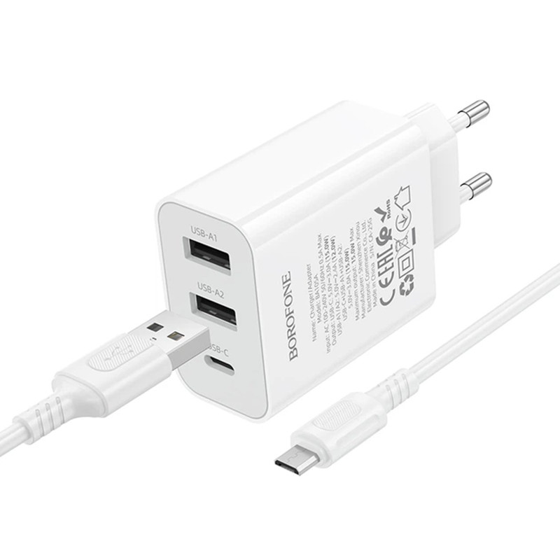 СЗУ Borofone BA105A Stellar 15W (2USB-A/1C) + кабель USB to MicroUSB Херсон - зображення 3