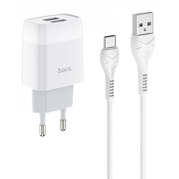 Мережевий зарядний пристрій  Hoco C73A 2.4A + cable USB Type-C 1m White Харьков - изображение 1