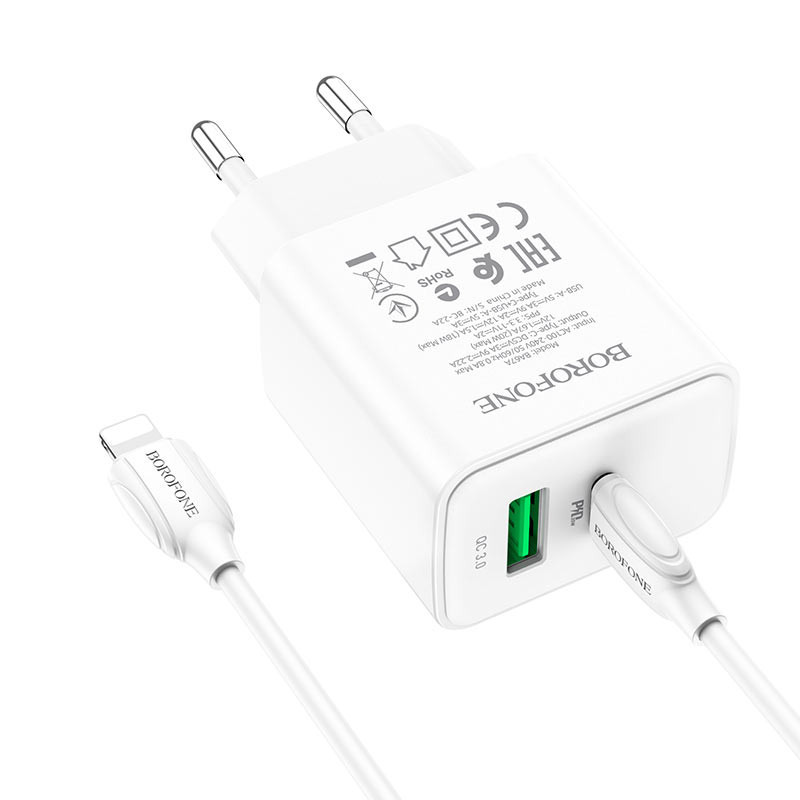 СЗУ Borofone BA67A PD20W+QC3.0 (1USB-A/1C) + кабель Type-C to Lightning Херсон - изображение 2