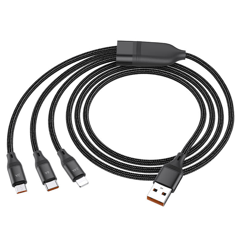 Дата кабель Hoco U104 Ultra 6A 3in1 Lightning-MicroUSB-Type-C (1.2m) Херсон - зображення 4