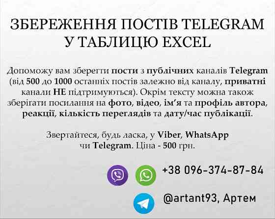Збереження постів Telegram у таблицю Excel Киев