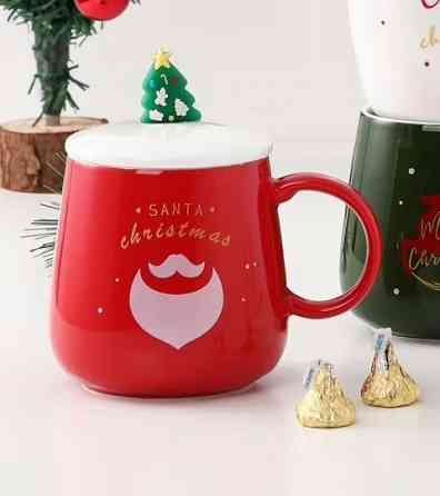 Кружка з кришкою новорічна Merry Christmas 13672 450 мл червона з білим Киев