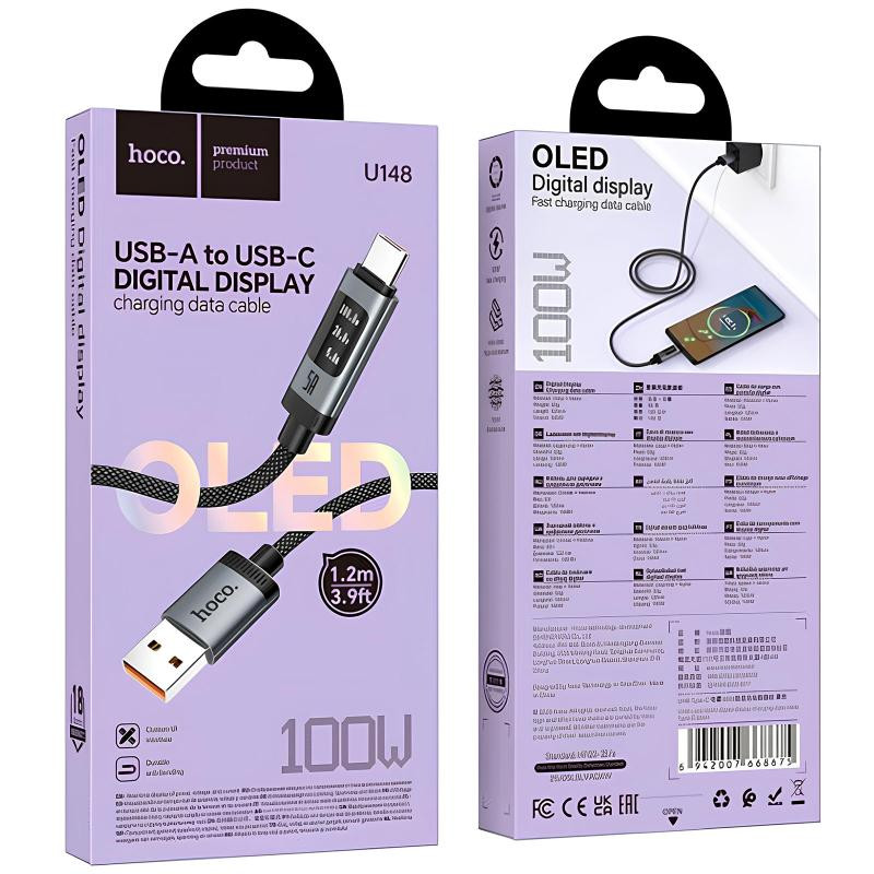 Дата кабель Hoco U148 Lord with display USB to Type-C 100W (1.2m) Херсон - изображение 5