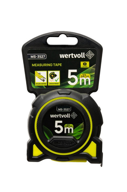 Рулетка WERTVOLL 5 м х 27 мм фиксатор полотна кнопка STOP покрытие TPR нейлоновое покрытие противоск Харків - зображення 8