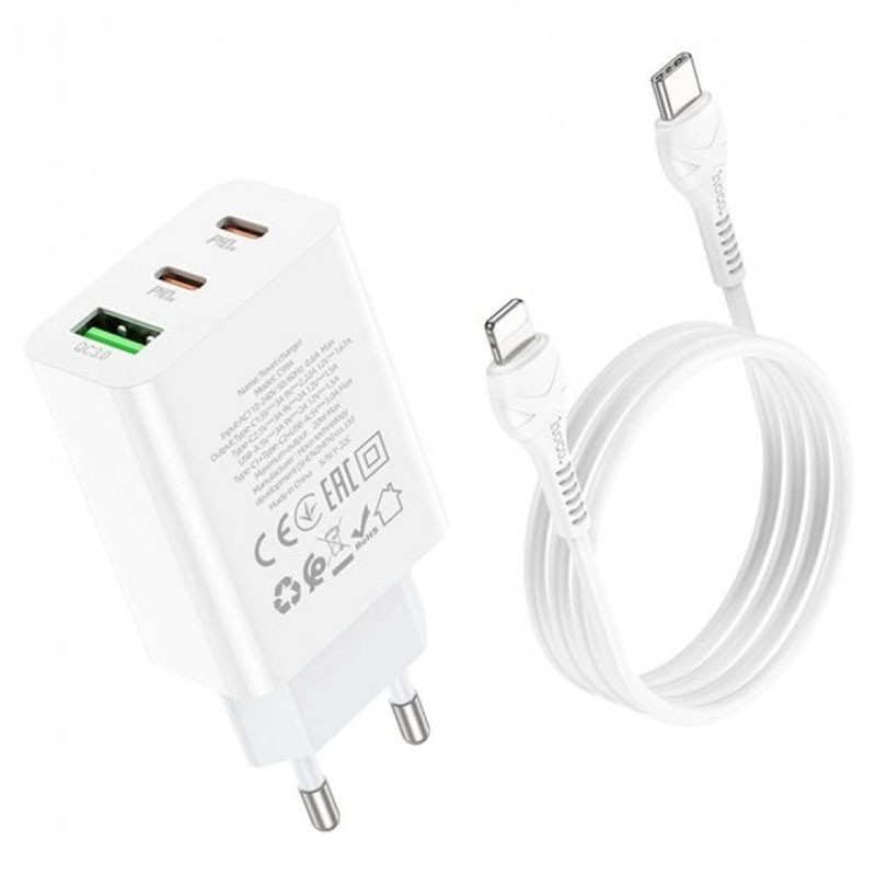 СЗУ Hoco C99A PD20W+QC3.0 (1USB/2Type-C/3A) + Type-C to Lightning Херсон - изображение 3