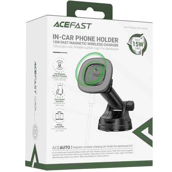 Автодержатель с БЗУ Acefast D47 Magnetic Charging 15W (center console) Херсон
