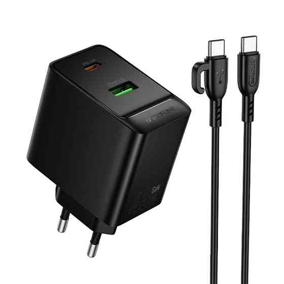 СЗУ Borofone BAS16A Erudite PD45W+QC3.0 (1USB-A/1C) + кабель Type-C to Type-C Херсон