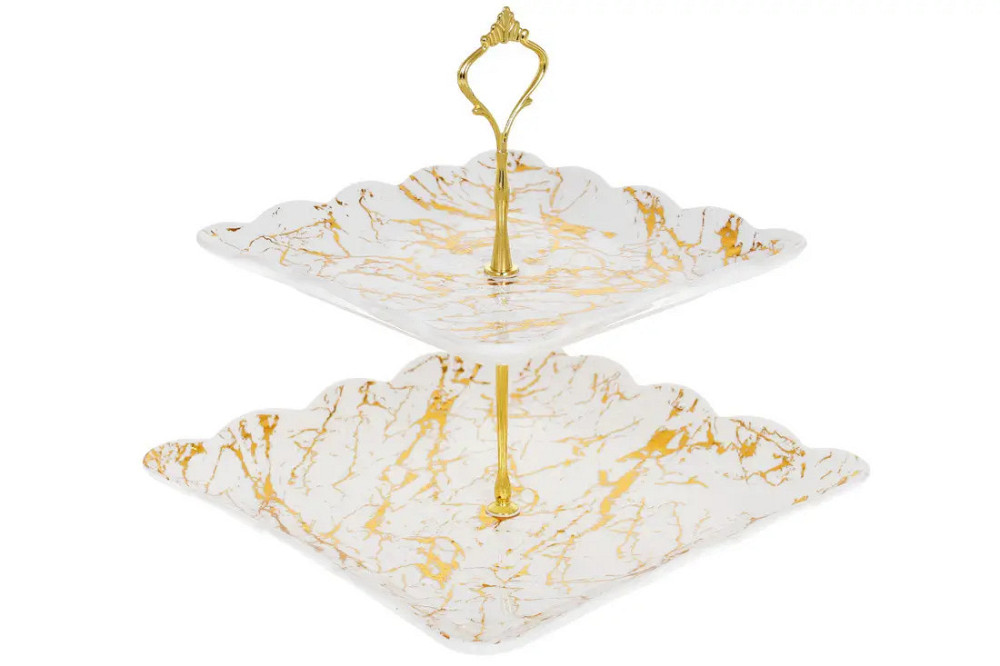 Фруктівниця 2-х ярусна Bona Di Мармурова розкіш 988-294 26 см біла Київ - зображення 1