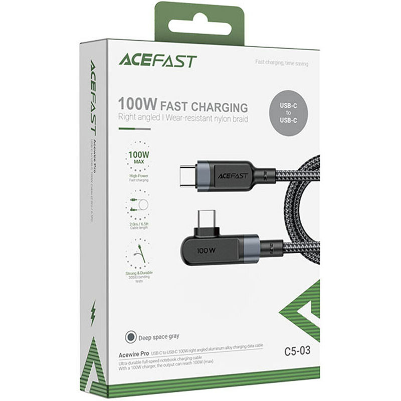 Дата кабель Acefast C5-03 USB-C to USB-C 100W right angled aluminum alloy (2m) Херсон - изображение 4