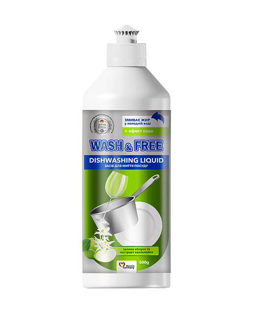 Засіб для миття посуду Wash & Free Зелене яблуко і екстракт едельвейса 724267 500 мл Киев - изображение 1