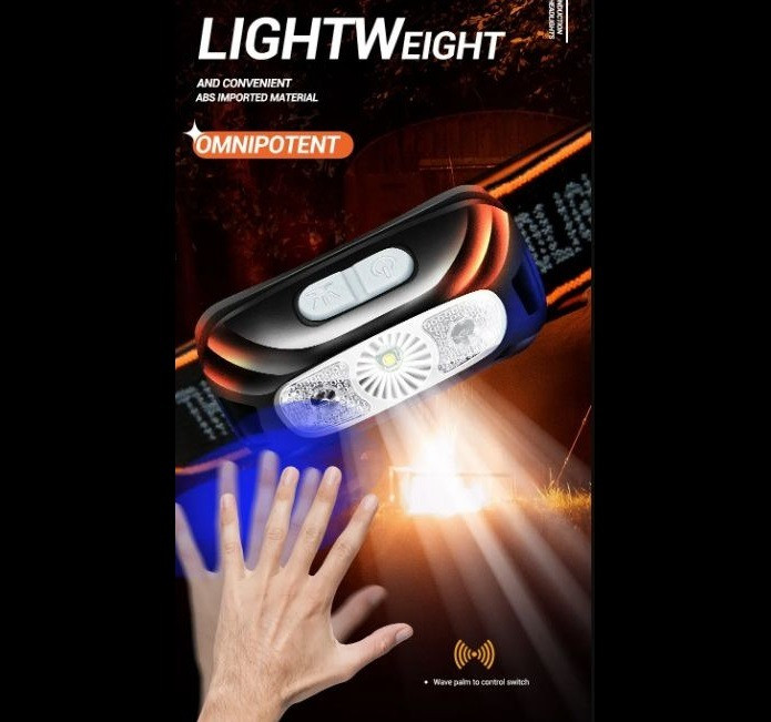 Налобний ліхтарик з інфрачервоним датчиком руху + вбудований акумулятор Косів - зображення 2