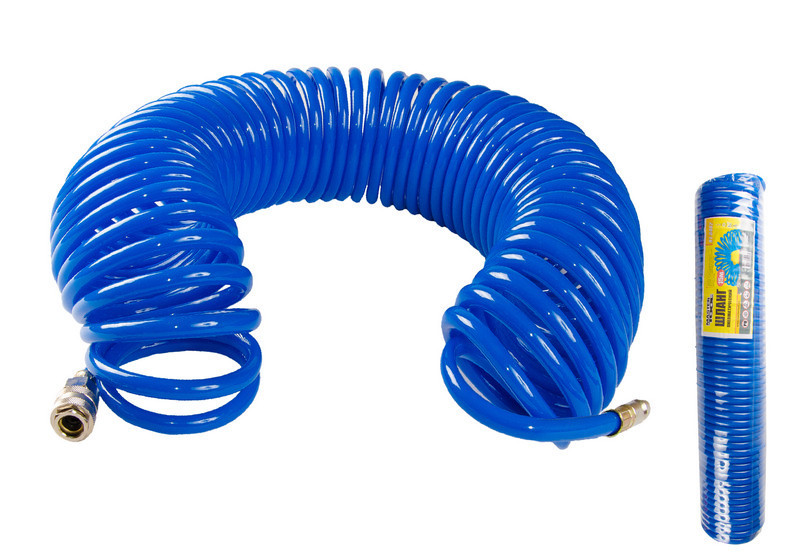 Шланг пневматический спиральный MASTERTOOL PU 15 атм 6,5х10 мм 15 м с быстросъемными соединениями 81 Харків - зображення 1