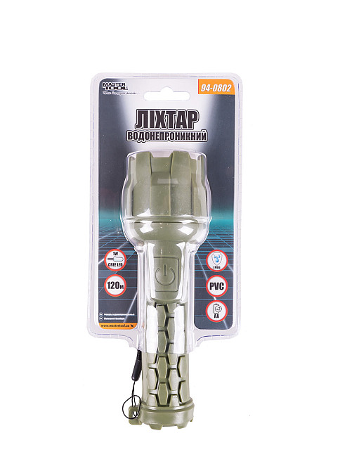 Фонарь водонепроницаемый MASTERTOOL 180х55 мм CREE LED IP66 2xAA PP+PVC 94-0802 Харків - зображення 6