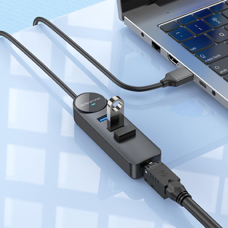 Переходник Borofone DH6 Erudite 4in1 100 Mbps Ethernet (USB to USB2.0*3+RJ45) (1.2m) Херсон - зображення 6