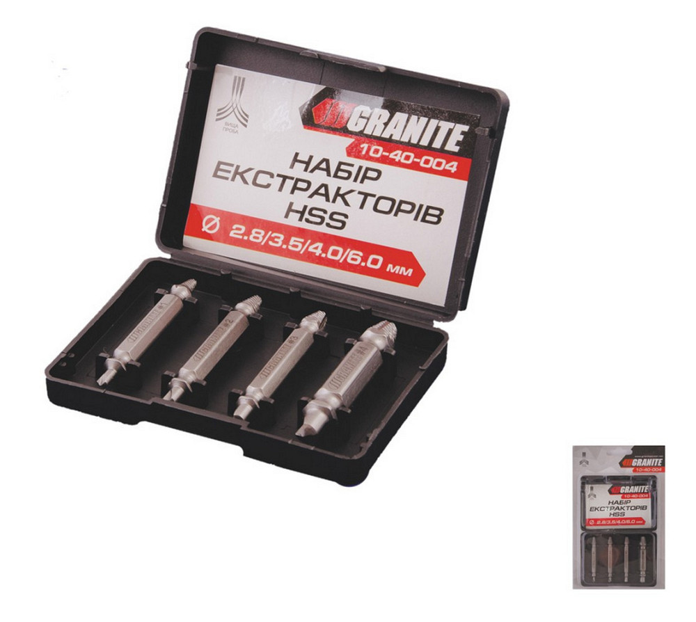 Экстракторы для выкручивания поврежденных винтов GRANITE М5-М14/Ø2.8-6 мм/HEX набор 4 шт 10-40-004 Харків - зображення 1