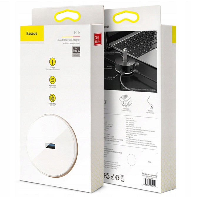 Переходник HUB Baseus Round Box Type-C to USB 3.0 + 3USB 2.0 (CAHUB-G) Херсон - зображення 4