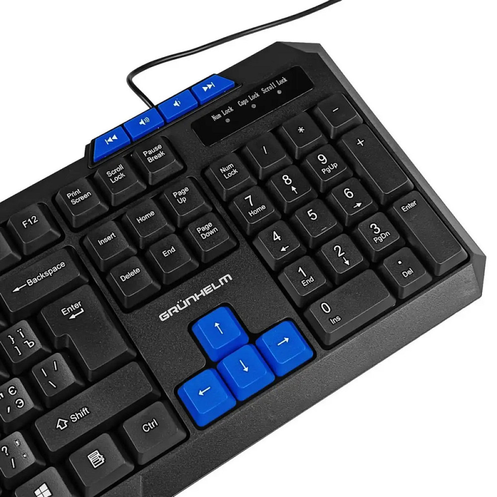 Клавиатура компьютерная проводная Grunhelm KB-606WD 1.5 м черная Київ - зображення 3