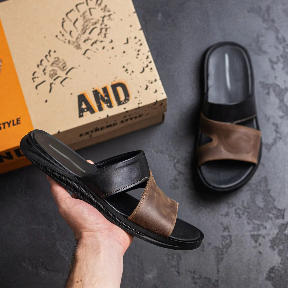 Мужские кожаные  летние шлепанцы-сланцы Київ - зображення 9