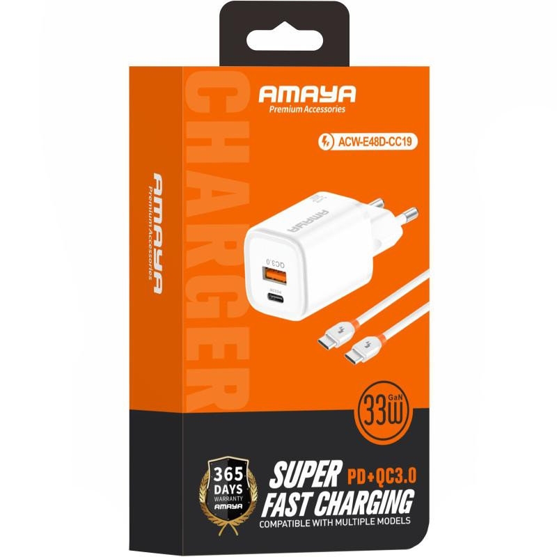 СЗУ Amaya E48D PD33W+QC3.0 (1USB-A/1C) + кабель Type-C to Type-C Херсон - изображение 2