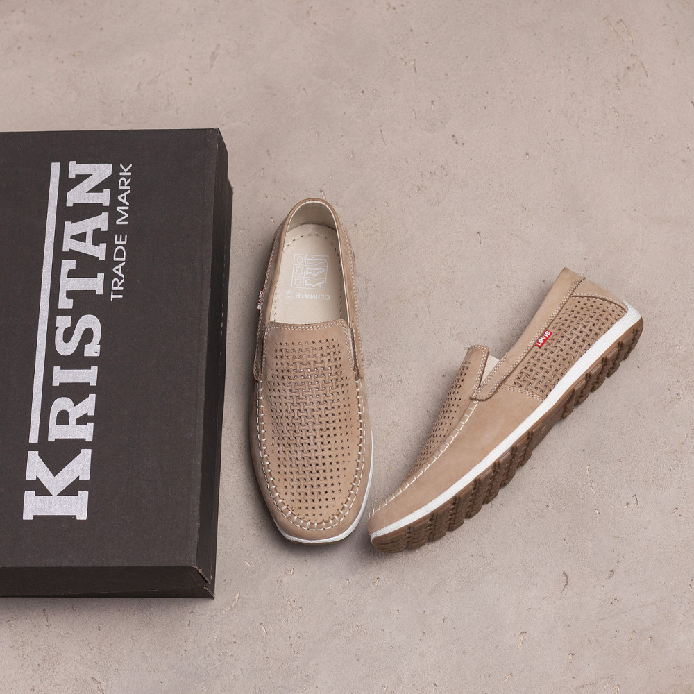 Мужские летние кожаные мокасины  LS перфорация Beige Київ - зображення 6