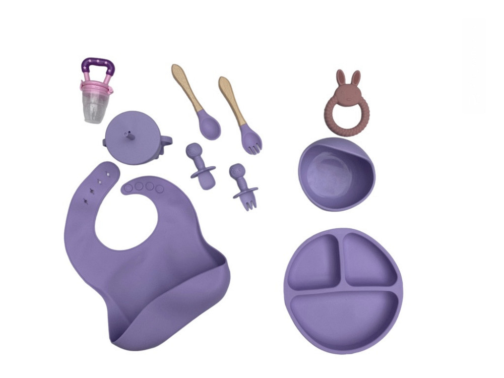 Детский силиконовый набор посуды для кормления фиолетовый 12 предметов Киев - изображение 1