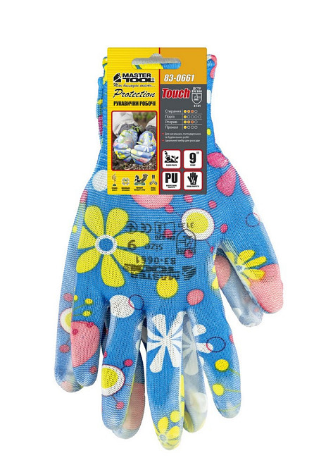 Перчатки бесшовные трикотажные MASTERTOOL "Василек" с полиуретановым покрытием ладони 9" 17-20 г под Харьков - изображение 2