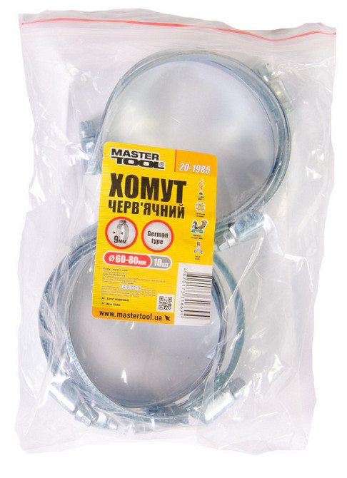 Хомут червячный MASTERTOOL German type W1 DIN 3017 9.0 мм Ø 60-80 мм 10 шт 20-1985 Харків - зображення 2