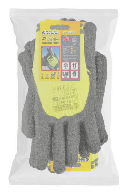 Перчатки акриловые MASTERTOOL утепленные с морщинистым латексным покрытием ¾ 11" 12 пар неоново-черн Харків - зображення 2