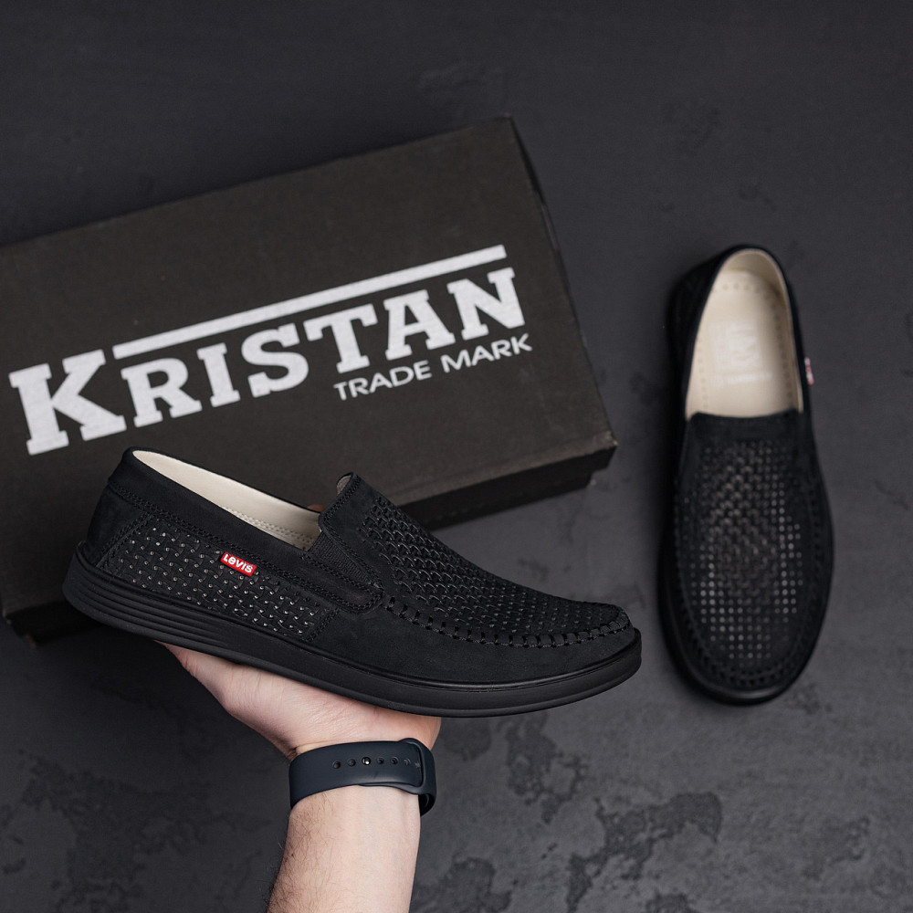 Мужские летние кожаные мокасины  LS перфорация Dark Київ - зображення 8