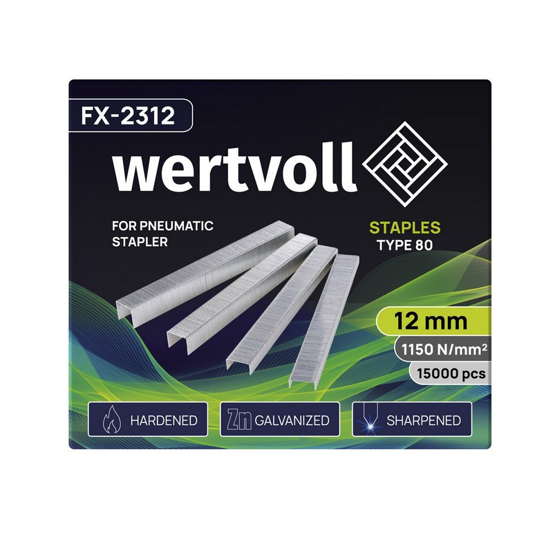 Скобы закаленные для пневмостеплера WERTVOLL тип 80 12 мм/12.8х0.95 мм 15000 шт FX-2312 Харьков - изображение 2