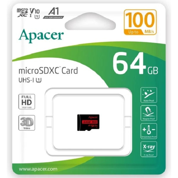 Карта пам'яті Apacer microSDXC 64GB UHS-1 Class 10 (AP64GMCSX10UB-RA) (Код товару:39146) Харків - зображення 1