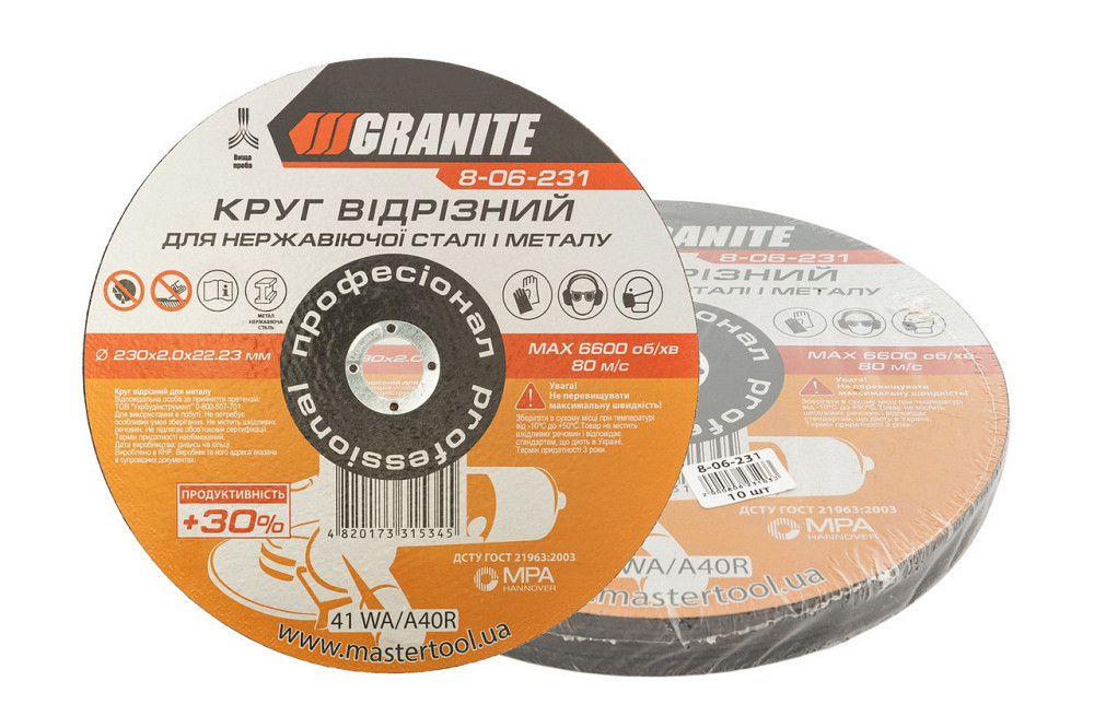 Диск абразивный отрезной для металла и нержавеющей стали GRANITE PROFI +30 230х2.0х22.2 мм 10 шт 8-0 Харьков - изображение 1