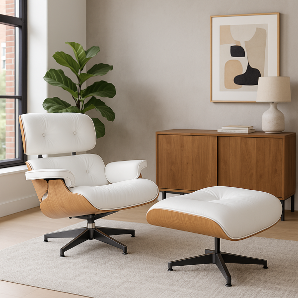 Крісло Релакс з отоманкою, біля шкіра, колір дерева ясен Дніпро - зображення 1