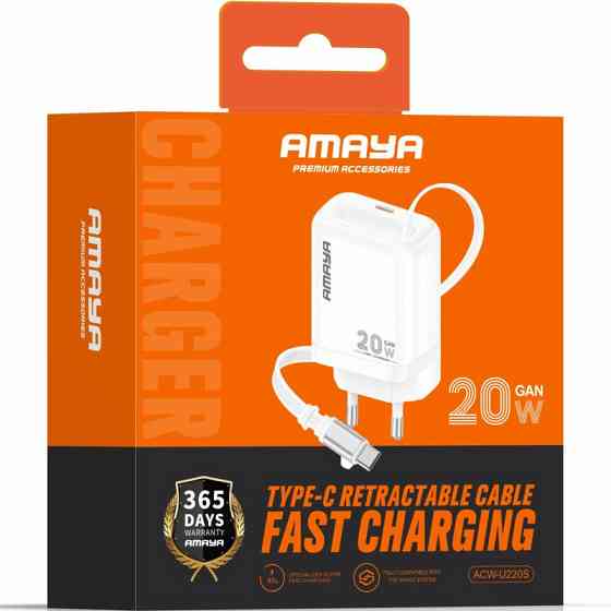СЗУ Amaya E220S PD20W GaN (1USB-C) + Retractable Cable Type-C Херсон
