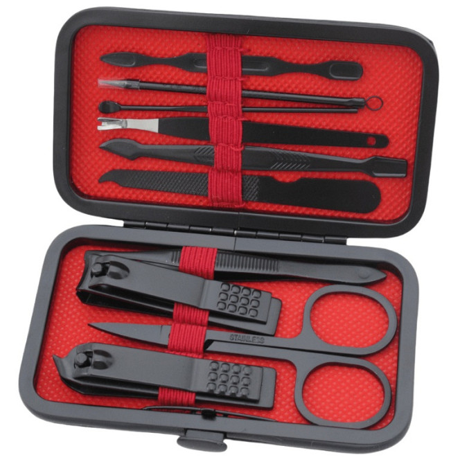 Набор инструментов для ухода ногтей 14767 10 предметов черный с красным Київ - зображення 1